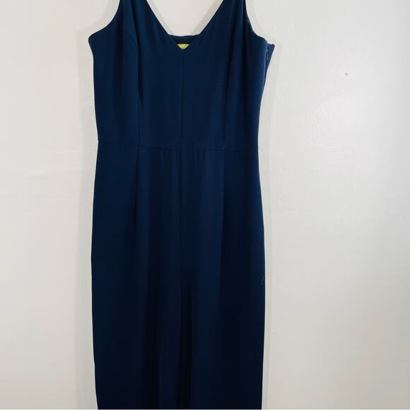 Gianni Bini Navy Blue Ruffle Hem Wide Leg Jumpsuit 0 - Picture 6 of 12